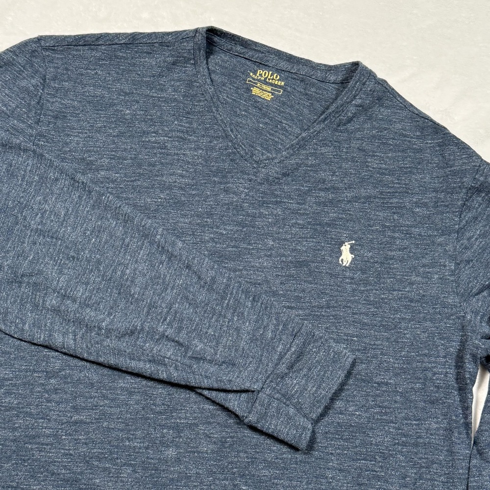 Polo Ralph Lauren Shirt Mens Medium‎ Blue Heather V Neck Long Sleeve Knit